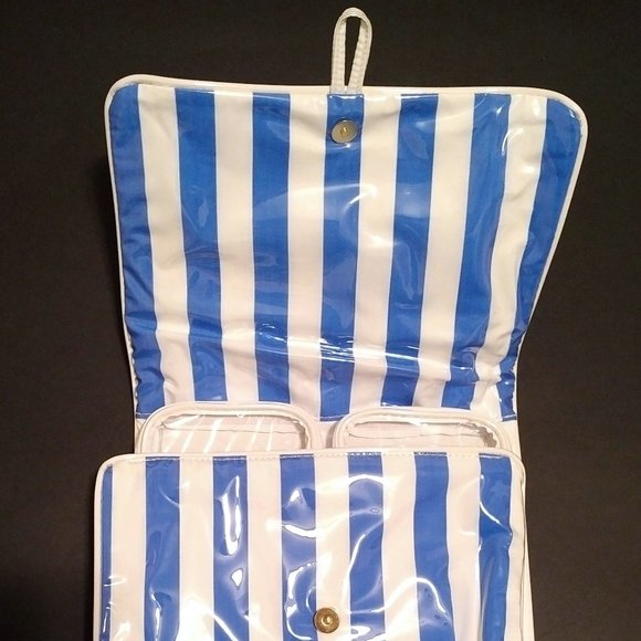 NWOT Estee Lauder Vinyl Travel Case, Blue & White Stripes - Picture 9 of 9